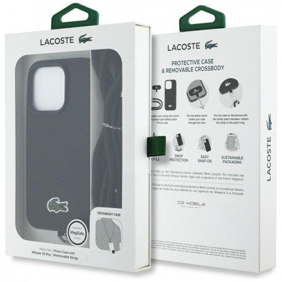 Lacoste Iconic Petit Pique Crossbody Cord MagSafe Case for iPhone 15 Pro Black Lacoste Iconic Petit Pique Crossbody Cord MagSafe Case for iPhone 15 Pro Black