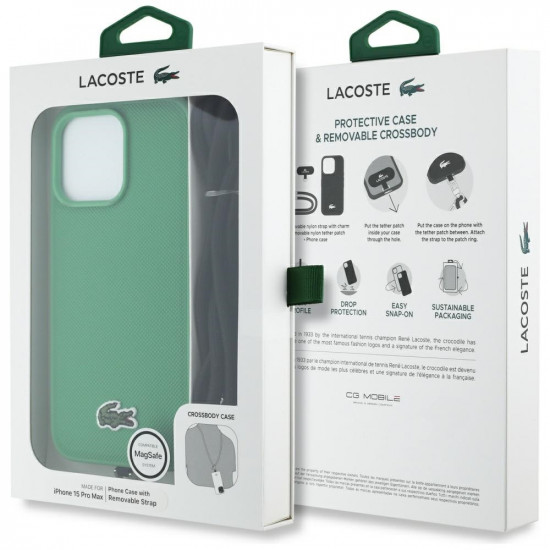 Lacoste Iconic Petit Pique Crossbody Cord MagSafe Case for iPhone 15 Pro Max Green