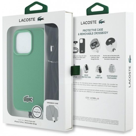 Lacoste Iconic Petit Pique Crossbody Cord MagSafe Case for iPhone 15 Pro Green Lacoste Iconic Petit Pique Crossbody Cord MagSafe Case for iPhone 15 Pro Green
