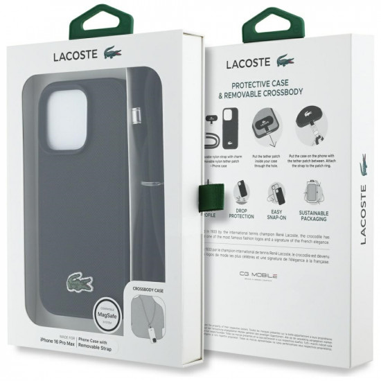 Lacoste Iconic Petit Pique Crossbody Cord MagSafe Case for iPhone 16 Pro Max Black
