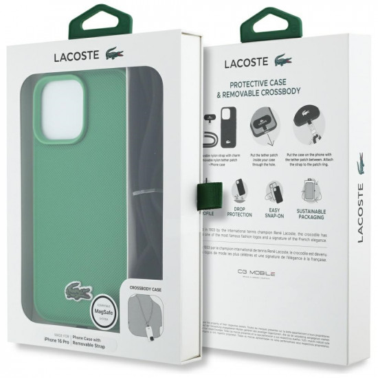 Lacoste Iconic Petit Pique Crossbody Cord MagSafe Case for iPhone 16 Pro Green