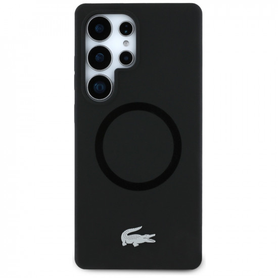 Lacoste Silicone Microfiber Case W/ Silver Croc Logo MagSafe for Samsung Galaxy S25 Ultra black