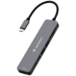 Adapter Hub Verbatim HDMI/USB-C 3.2/USB-C/2xUSB-A 3.2/SD/microSD aluminum 32158 Adapter Hub Verbatim HDMI/USB-C 3.2/USB-C/2xUSB-A 3.2/SD/microSD aluminum 32158