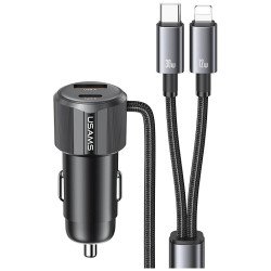 USAMS YT Series CC287 Car Charger 66W 1xUSB-A 1xUSB-C + 2in1 USB-C/Lightning cable tarnish