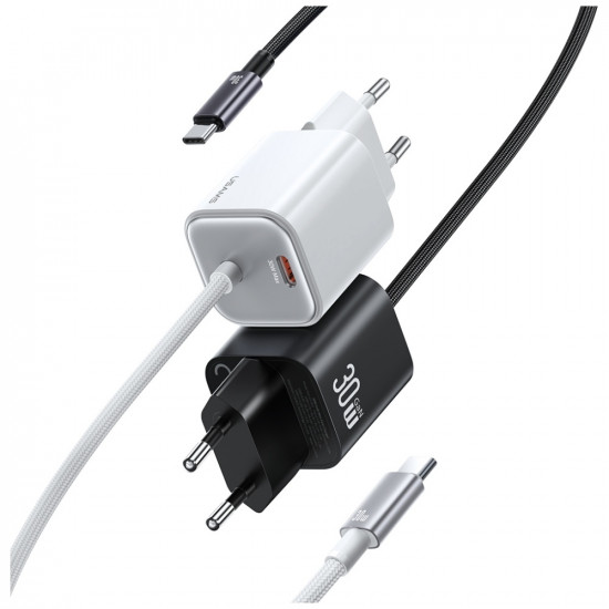 USAMS JC Series CC264 30W GaN Mini Fast Charge 2xUSB-C White Wall Charger USAMS JC Series CC264 30W GaN Mini Fast Charge 2xUSB-C White Wall Charger