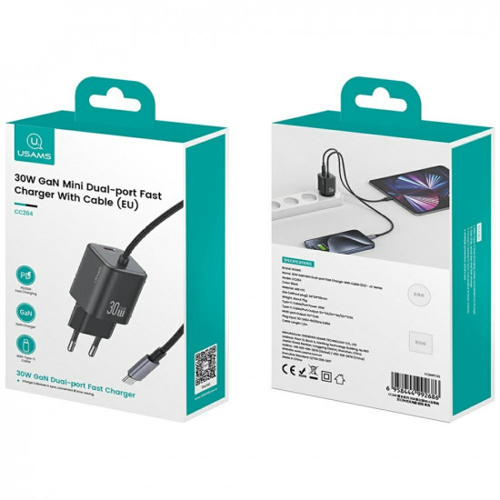 USAMS JC Series CC264 30W GaN Mini Fast Charge 2xUSB-C White Wall Charger USAMS JC Series CC264 30W GaN Mini Fast Charge 2xUSB-C White Wall Charger