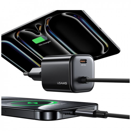 USAMS JC Series CC264 30W GaN Mini Fast Charger 2xUSB-C Black USAMS JC Series CC264 30W GaN Mini Fast Charger 2xUSB-C Black