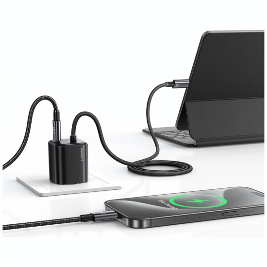 USAMS JC Series CC264 30W GaN Mini Fast Charger 2xUSB-C Black USAMS JC Series CC264 30W GaN Mini Fast Charger 2xUSB-C Black