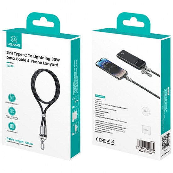 Usams SJ746 30W USB-C to Lightning 1.2m Green Charging Cable Lanyard Usams SJ746 30W USB-C to Lightning 1.2m Green Charging Cable Lanyard