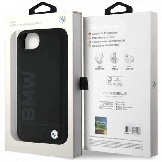 Case BMW Leather Hot Stamp for iPhone 16e black Case BMW Leather Hot Stamp for iPhone 16e black