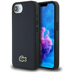 Case Lacoste Iconic Petit Pique Woven Logo MagSafe for iPhone 16e navy blue