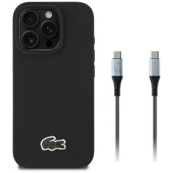 Set 2in1 Lacoste Case + Cable USB-C Iconic Petit Pique Woven MagSafe for iPhone 16 Pro Max black
