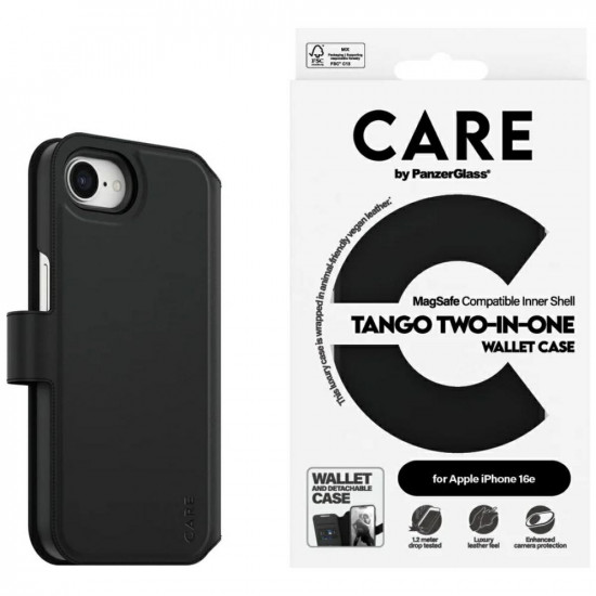 CARE by PanzerGlass Feature Tango 2in1 Wallet Case for iPhone 16e Black CARE by PanzerGlass Feature Tango 2in1 Wallet Case for iPhone 16e Black