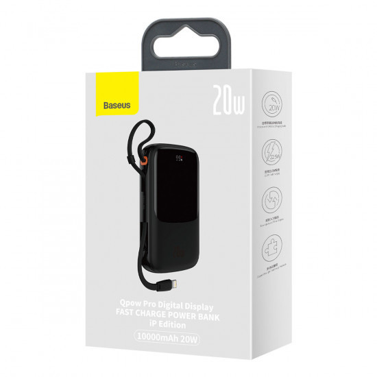 Baseus Qpow power bank 10000mAh built-in Lightning 20W Quick Charge cable SCP AFC FCP black (PPQD020001)
