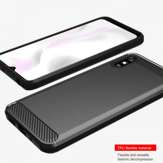 Techsuit Carbon Silicone Xiaomi Redmi 9A / Redmi 9AT Black Techsuit Carbon Silicone Xiaomi Redmi 9A / Redmi 9AT Black