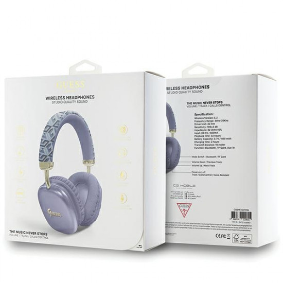 Guess Bluetooth on-ear headphones GUBHK1GCTCSU purple Gcube Metallic Script Logo
