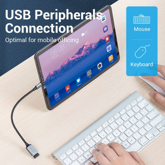 Vention OTG Adapter (CCXHB) Type C to USB 3.0, Cotton Braided, 5Gbps, Gaming, No Lag and Latency Gray Vention OTG Adapter (CCXHB) Type C to USB 3.0, Cotton Braided, 5Gbps, Gaming, No Lag and Latency Gray