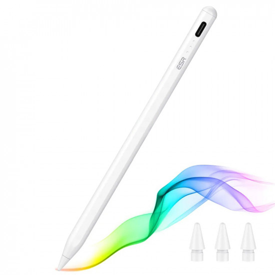 ESR Stylus Pen (6C00107) for iPad, Magnetic Attachment, Bluetooth, Type C, Palm Rejection, Tilt Sensitivity White ESR Stylus Pen (6C00107) for iPad, Magnetic Attachment, Bluetooth, Type C, Palm Rejection, Tilt Sensitivity White