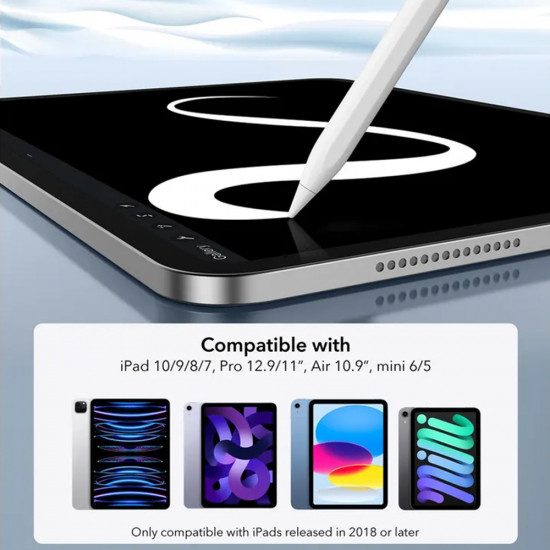 ESR Stylus Pen (6C00107) for iPad, Magnetic Attachment, Bluetooth, Type C, Palm Rejection, Tilt Sensitivity White ESR Stylus Pen (6C00107) for iPad, Magnetic Attachment, Bluetooth, Type C, Palm Rejection, Tilt Sensitivity White