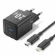 Vention Wall Charger (TZ FEPB0 EU 02) USB C, EU Plug, 20W, GaN, Smart Charging, with Cable USB C to Lightning, 1m Black