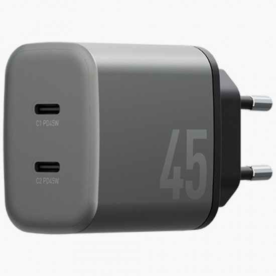 Wall Charger Energea Ampcharge GaN45 2xUSB-C PD/PPS/QC3.0 45W gray