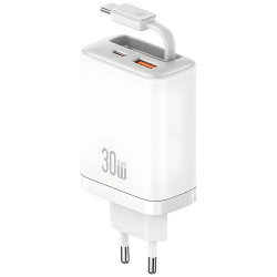 Wall charger USAMS Xiang Series CC296 30W 1xUSB-C 1xUSB-A + USB-C cable white