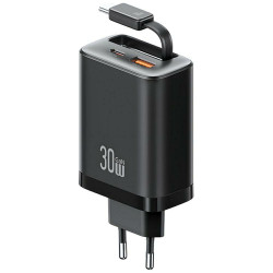 Wall charger USAMS Xiang Series CC296 30W 1xUSB-C 1xUSB-A + USB-C cable black