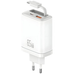 Wall charger USAMS Xiang Series CC299 65W 1xUSB-C 1xUSB-A + USB-C cable white