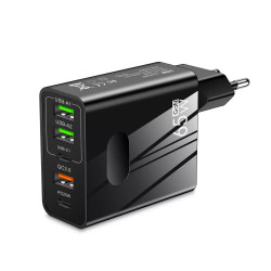 Techsuit  Premium Wall Charger PentaXPower (CHC1)  3x USB, 2x Type C PD 25W, 65W, GaN, Fast Charge  Black