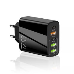 Techsuit  Premium Wall Charger PentaXPower (CHC2)  3x USB QC 3.0, 2x Type C PD 20W, 65W, GaN, Quick Charge  Black