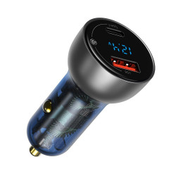 Baseus car charger USB / USB Type C 65 W 5 A SCP Quick Charge 4.0+ Power Delivery 3.0 LCD display + USB Typ C - USB Typ C cable transparent (CCKX-C0A) Baseus car charger USB / USB Type C 65 W 5 A SCP Quick Charge 4.0+ Power Delivery 3.0 LCD display + USB Typ C - USB Typ C cable transparent (CCKX-C0A)
