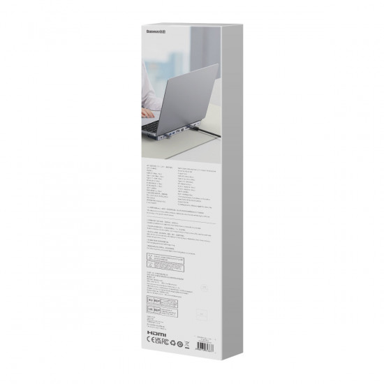 HUB Baseus EliteJoy Gen2 USB 12in1 with USB-C cable 25cm USB-A/USB-C/DP/HDMI/SD/TF/RJ45/3,5mm jack/PD 100W gray