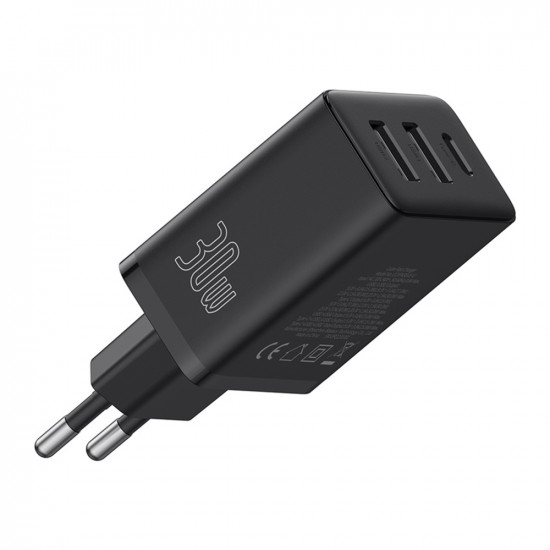 Baseus  Wall Charger (P10111402113 00)  GaN, 2x USB, Type C, Fast Charging, 30W  Cluster Black