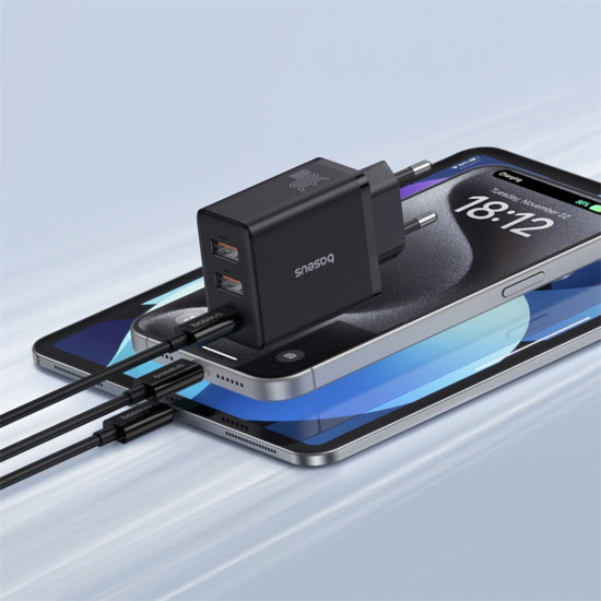 Baseus  Wall Charger (P10111402113 00)  GaN, 2x USB, Type C, Fast Charging, 30W  Cluster Black