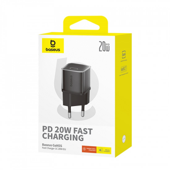 Baseus  Wall Charger (P10162503113 00)  GaN5S, Type C, 20W  Black