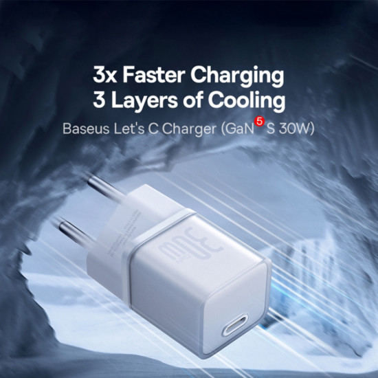 Baseus  Wall Charger Gallium Nitride (P10162504213 00)  GaN5S, Type C, Fast Charge, 30W  White