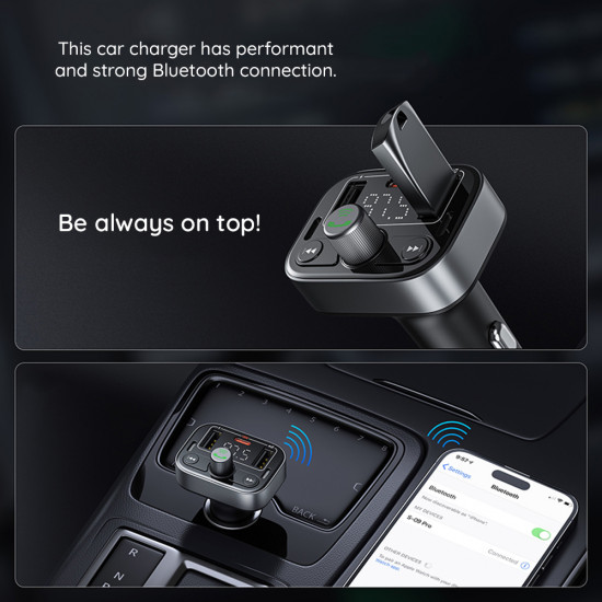Baseus  FM Modulator and Car Charger S 09 Pro (C10762200113 00)  2x USB, Type C, Bluetooth 5.3, Digital Display  Black