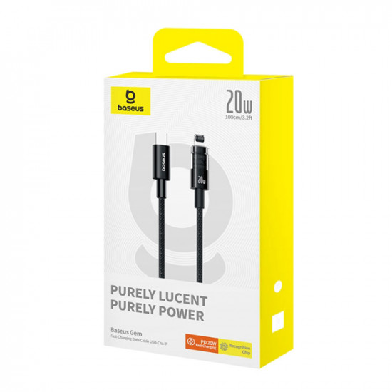 Baseus Data Cable Gem (P10373001111 00) USB C to Lightning, Fast Charging 20W, 1m Cluster Black Baseus Data Cable Gem (P10373001111 00) USB C to Lightning, Fast Charging 20W, 1m Cluster Black