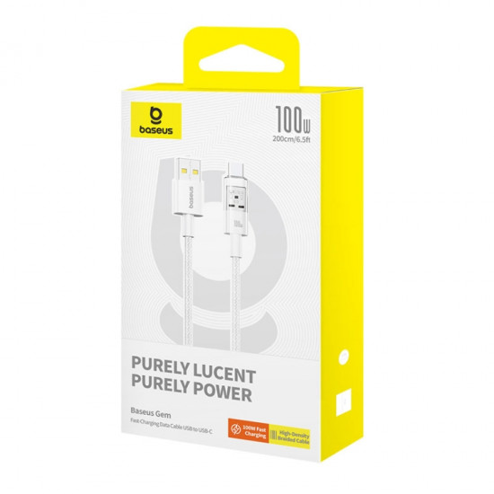 Baseus  Data Cable Gem (P10373002211 01)  USB to Type C, Super Fast Charging 100W, 2m  Moon White