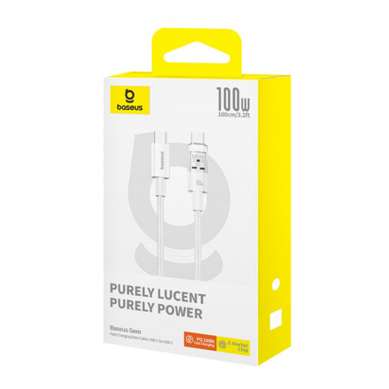 Baseus  Data Cable Gem (P10373000211 00)  Type C to Type C, Super Fast Charging 100W, 1m  Moon White