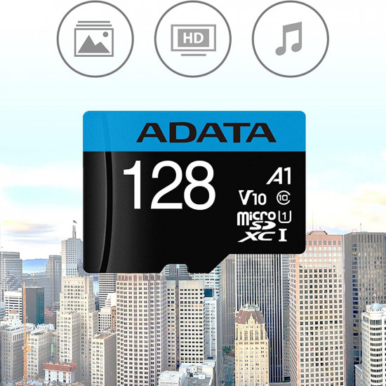 Adata Memory Card (AUSDX128GUICL10A1 RA1) MicroSDXC, Class 10, UHS I U1, 128GB, Read 100MB/s, Write 25MB/s Black Adata Memory Card (AUSDX128GUICL10A1 RA1) MicroSDXC, Class 10, UHS I U1, 128GB, Read 100MB/s, Write 25MB/s Black