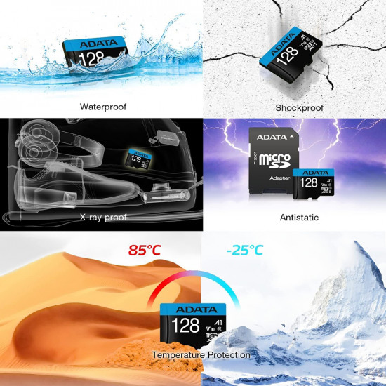 Adata Memory Card (AUSDX128GUICL10A1 RA1) MicroSDXC, Class 10, UHS I U1, 128GB, Read 100MB/s, Write 25MB/s Black Adata Memory Card (AUSDX128GUICL10A1 RA1) MicroSDXC, Class 10, UHS I U1, 128GB, Read 100MB/s, Write 25MB/s Black