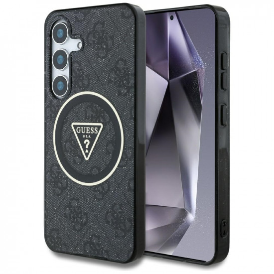 Guess Case 4G Glitter Triangle Buttons MagSafe for Samsung Galaxy S25 Plus black