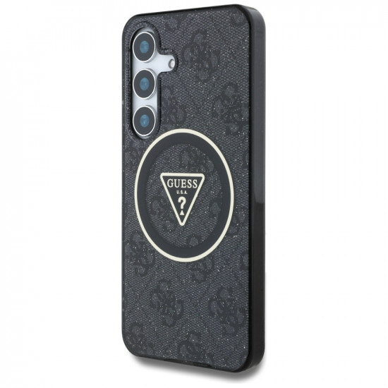 Guess Case 4G Glitter Triangle Buttons MagSafe for Samsung Galaxy S25 Plus black
