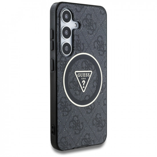 Guess Case 4G Glitter Triangle Buttons MagSafe for Samsung Galaxy S25 Plus black