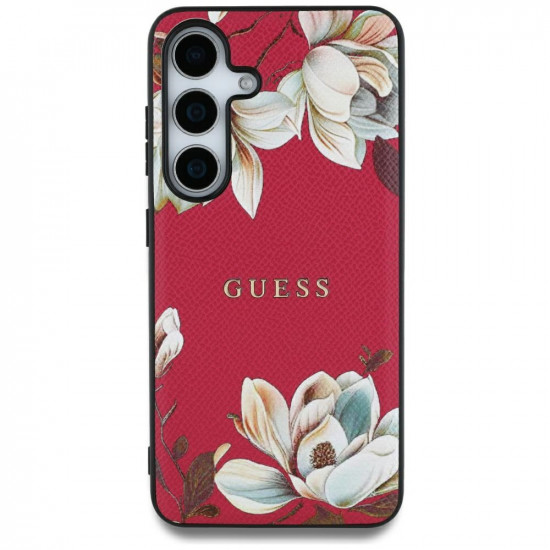 Guess Case Grained Printed Flower Pattern MagSafe for Samsung Galaxy S25 Ultra fuksja
