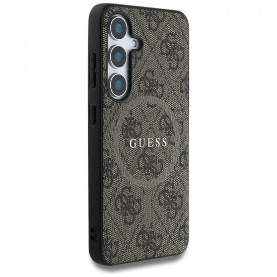 Guess Case Leather 4G Colored Ring Classic Logo MagSafe Samsung Galaxy S25 brown