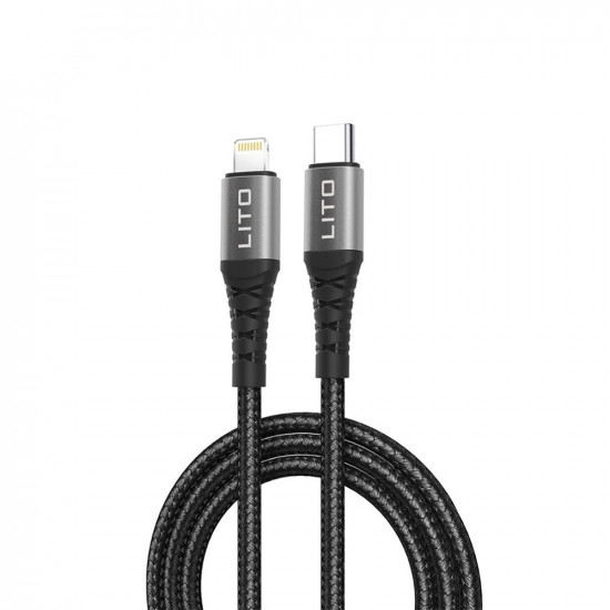 Lito  Data Cable (LD08)  Type C to Lightning, Quick Charging, 2.4A, 1m  Black