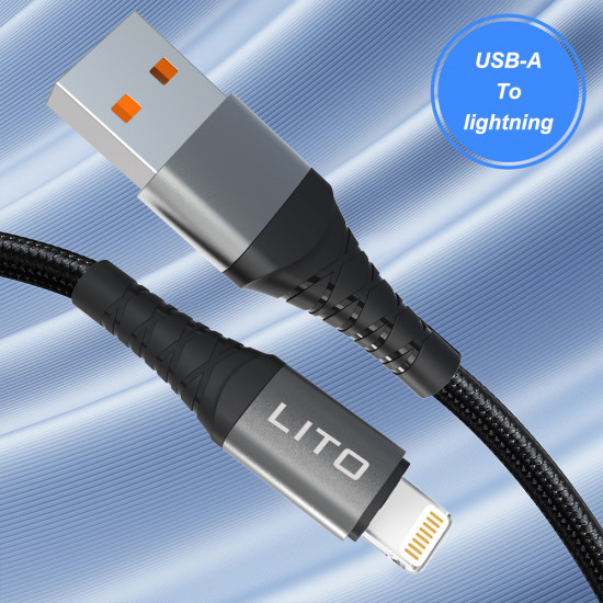 Lito  Data Cable (LD08)  Type C to Lightning, Quick Charging, 2.4A, 1m  Black
