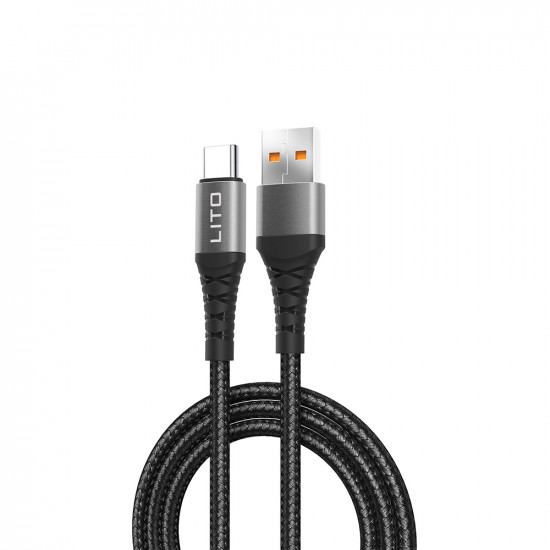 Lito  Data Cable (LD08T)  USB A to Type C, Quick Charging, 2.4A, 2m  Black